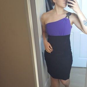 Bisou Bisou One-Shoulder Dress in Purple and Black
